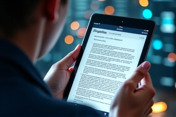 Person liest Datenschutzrichtlinien auf Tablet