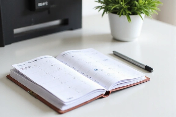 Ein Kalender und ein Stift symbolisieren Planung und Organisation für einen Termin.